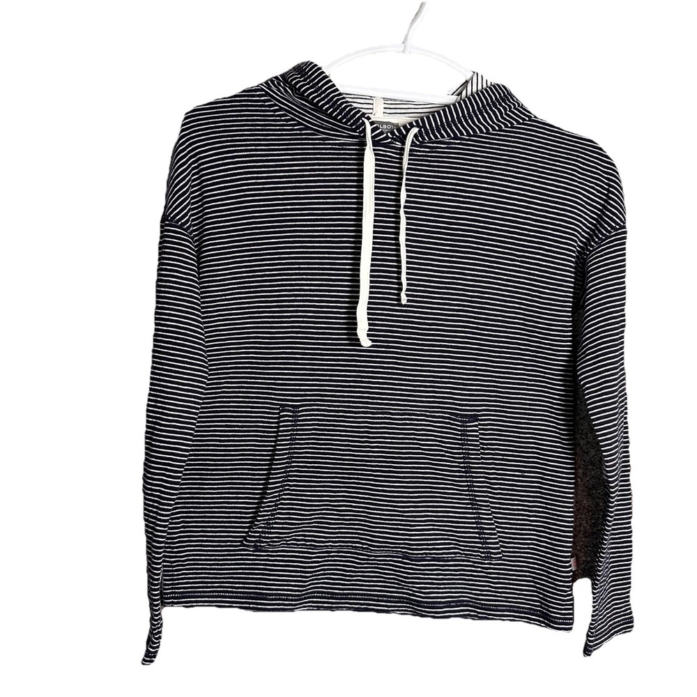 T‎ by Talbots Hoodie Womens Small Petite Navy Blue Pullover Stripes Activewear